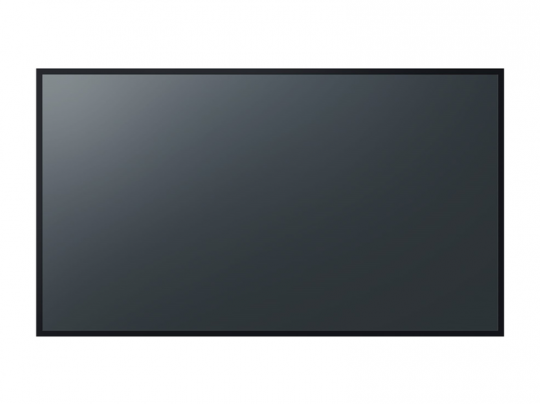 Blank black flat-screen TV or monitor with a slim black bezel, displayed on a white background.