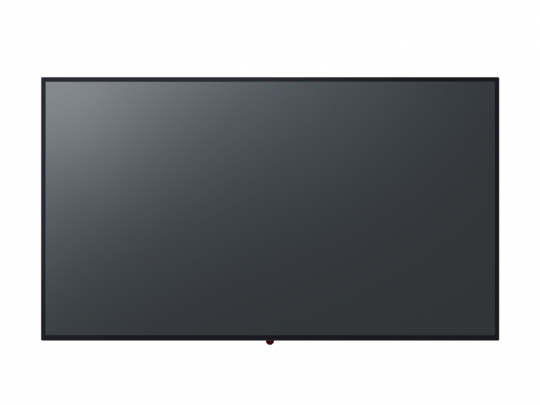Large flat-screen TV with a slim black frame, turned off, displayed against a plain white background.