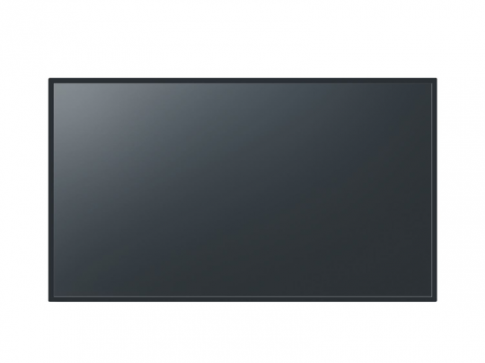Large flat-screen TV with black frame, turned off and showing a blank reflective screen, set against a plain white background. Perfect for home entertainment or office use.