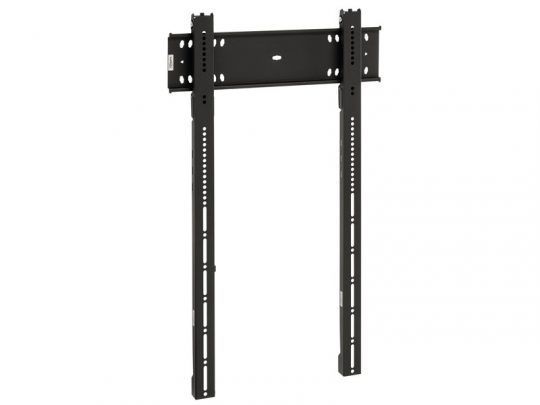 Black metal TV wall mount bracket with adjustable vertical and horizontal arms, designed for securely mounting a flat-screen television to the wall. The bracket features multiple holes for flexible installation options.