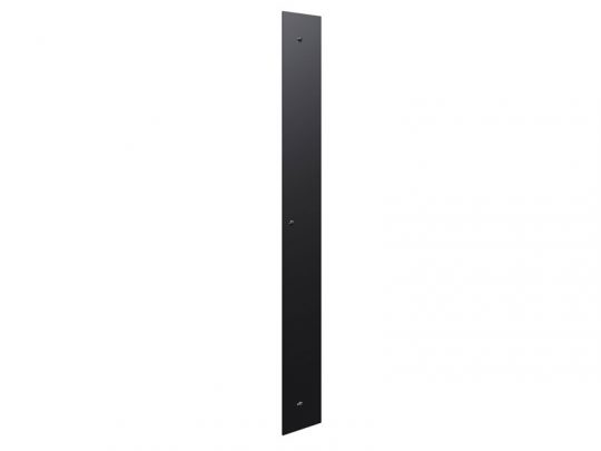 Tall black metal panel with four evenly spaced holes—rectangular shape, narrow design, shown vertically on a plain white background. Suitable as a universal server rack mounting rail or support bracket.