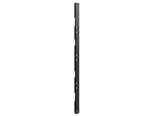 Black Metal Mounting Bracket – A long, slim black metal bracket featuring multiple evenly spaced screw holes along its length, ideal for mounting or support applications on walls or other surfaces.