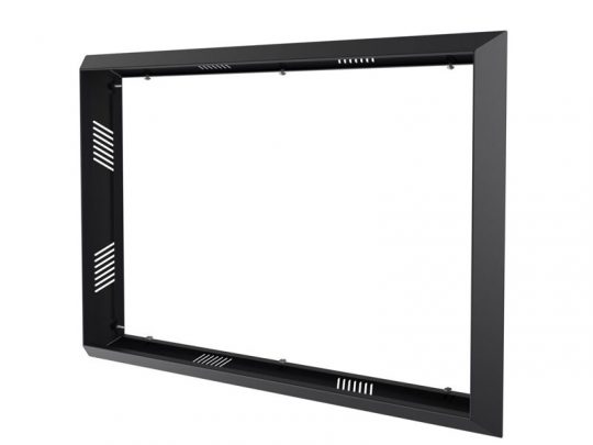 Black rectangular metal frame with slotted ventilation holes on the sides, shown against a plain white background. The product appears to be a Server Rack Mount Bracket or Equipment Enclosure, ideal for organizing and ventilating electronic devices in data centers or network setups.