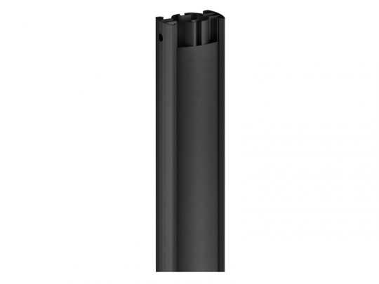 Black cylindrical bicycle seatpost with a smooth matte finish, shown upright against a white background—ideal replacement bike seat post for road and mountain bikes.