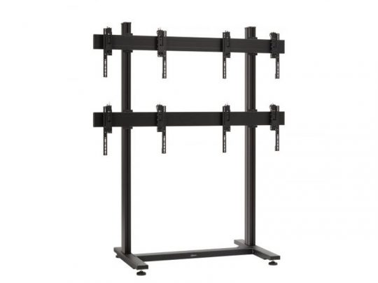 Black metal TV wall mount stand with two sturdy horizontal bars and multiple vertical brackets, designed for securely holding several flat-screen monitors or TVs in a customizable video wall setup. Ideal for offices, conference rooms, and home theaters.