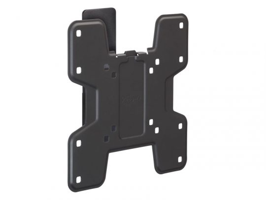 Black VESA-compatible TV wall mount bracket with multiple screw holes for mounting a flat-screen television, displayed on a white background.
