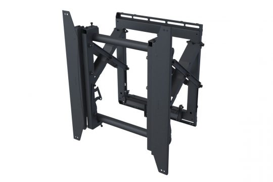 Black metal TV wall mount bracket with adjustable arms for flat-screen TVs or monitors; sturdy rectangular frame allows flexible positioning on the wall.