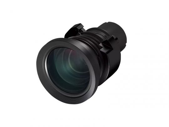 Close-up of a black DSLR camera lens with textured focus and zoom rings, shown against a white background. The image highlights the lens details, ridges, and grooves. Ideal for product pages or reviews about camera lenses.