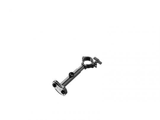 Black Unilumin Stacking URMIII 2.6 MK2 Pro frame connector with round base and clamp, shown isolated on a white background; sturdy metal connector designed for secure LED screen installation and rental use.