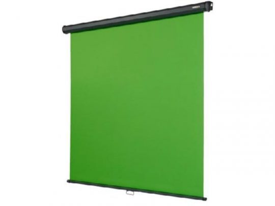 Celexon Chroma Key Green Roller Screen – retractable, vibrant green backdrop with sleek black casing. Ideal for video production or virtual backgrounds, this professional-grade screen ensures clean chroma key results. Buy now for top-quality video effects.