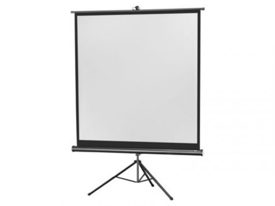Celexon Economy Tripod Screen—new portable projection screen with a plain white surface, black rectangular border, and sturdy collapsible tripod stand; perfect for presentations and easy setup.