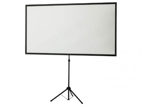 Celexon Ultra-lightweight Tripod Screen — large rectangular projection screen with a slim black frame, supported by a sturdy tripod base, displayed against a plain white background. Ideal for presentations and movie nights.