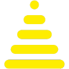 Yellow stackable rings toy arranged in a pyramid shape, with largest ring at the bottom and smallest at the top, displayed against a black background. Ideal for toddlers’ learning and motor skill development.