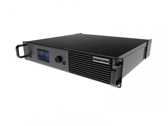 Import placeholder for 67849: Black rack-mounted audio amplifier with digital display, control knob, ventilation grill, and front handles, displayed on a plain white background.