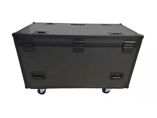 Import placeholder for 68004: Large rectangular black equipment case with reinforced metal corners, sturdy metal latches, and durable wheels for easy transport, shown against a white background. Ideal for safely storing and transporting sensitive equipment.