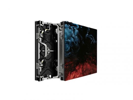 Import placeholder for 83736: LED display partially open, left side exposing internal components, right side showing a bright abstract blue and red pattern. High-resolution product image for visual display technology.