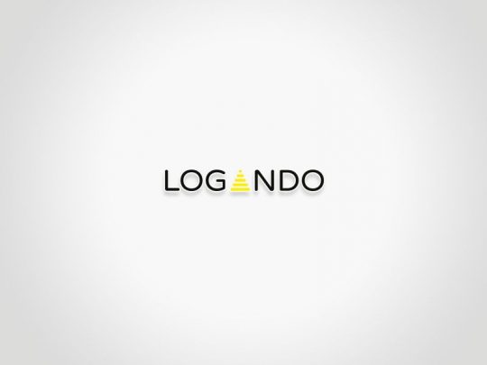 LOGANDO logo in black capital letters on a white background; the A is replaced by a yellow, cone-shaped stack with black horizontal lines, resembling a beehive or stacked discs.