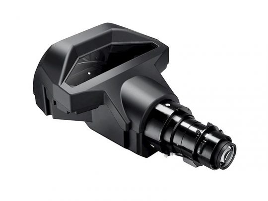 Black camera lens hood attachment with a large rectangular shade and a cylindrical lens housing, shown on a white background.