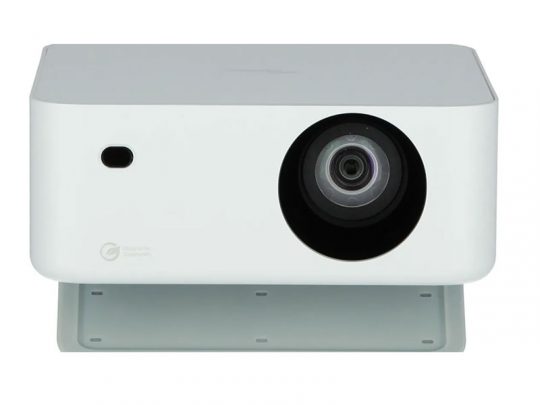 Epson Home Cinema 2350 projector, shown front-facing, features a sleek white rectangular design with a large lens on the right and a small sensor or button on the left, set against a plain white background.