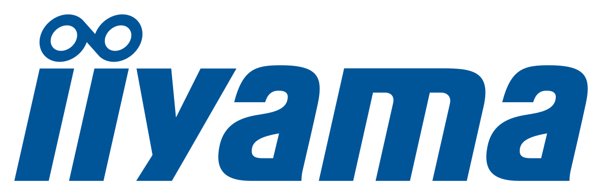 Iiyama Logo in kräftigen blauen Buchstaben, das erste "i" mit zwei kleinen Punkten als Unendlichkeitszeichen gestaltet - ideal für alle, die hochwertige iiyama Displays kaufen oder mieten möchten.