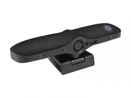 Konferenzkamera Legamaster SPITFIRE (Neuware) - schwarze, rechteckige Webcam mit abgerundeten Ecken, zentrierter Linse und Schwenkfuß; ideal für Videokonferenzen, flexibel zur Miete oder zum Kauf erhältlich.